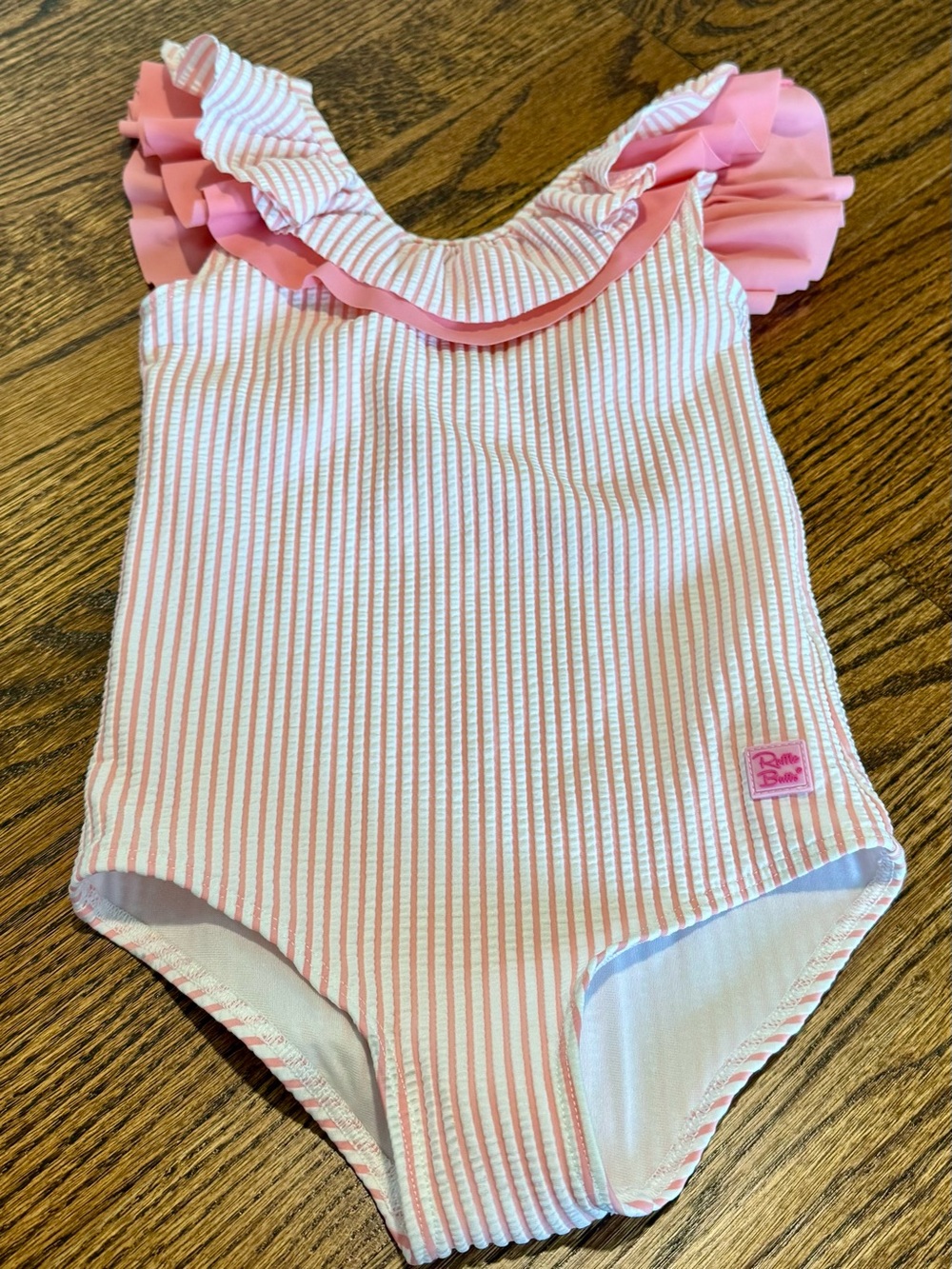 Ruffle Butts Pink and White Striped Ruffle Swimsuit